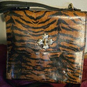 Tiger Print Leather Crossbody Bag